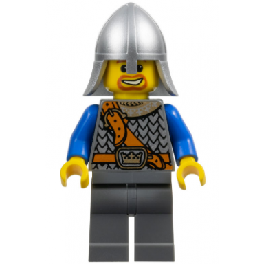 fantasy era - crown knight scale mail with chest strap helmet with neck protector beard around mouth