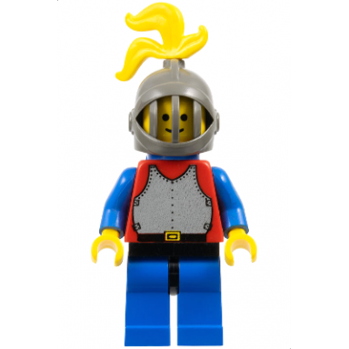 breastplate - red with blue arms blue legs with black hips dark gray grille helmet yellow plume blue plastic cape