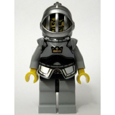 fantasy era - crown knight scale mail with crown breastplate grille helmet curly eyebrows and goatee