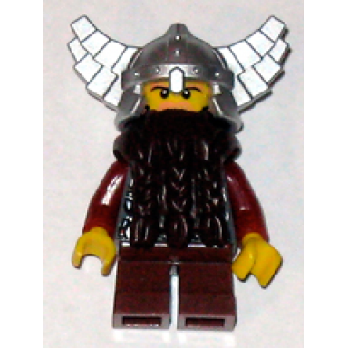 fantasy era - dwarf dark brown beard metallic silver helmet with wings dark red arms