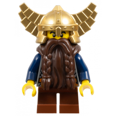 fantasy era - dwarf dark brown beard metallic gold helmet with wings dark blue arms dual sided head