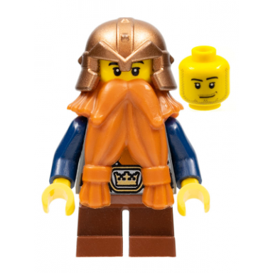 fantasy era - dwarf dark orange beard copper helmet with studded bands dark blue arms smirk and stubble beard
