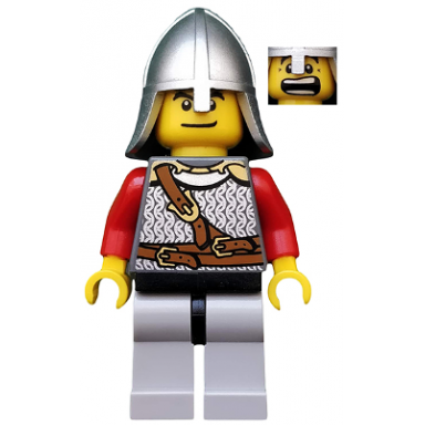 kingdoms - lion knight scale mail with chest strap and belt helmet with neck protector open mouth dual sided head