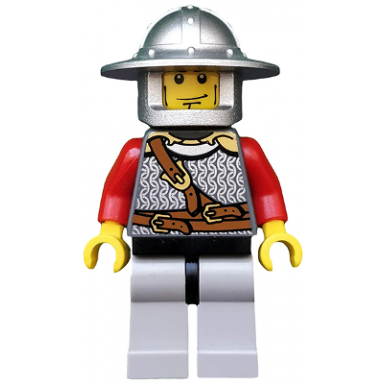 kingdoms - lion knight scale mail with chest strap and belt helmet with broad brim vertical cheek lines
