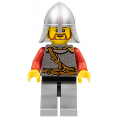 kingdoms - lion knight scale mail with chest strap and belt helmet with neck protector brown beard rounded