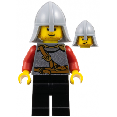 kingdoms - lion knight scale mail with chest strap and belt helmet with neck protector stubble smile dual sided head