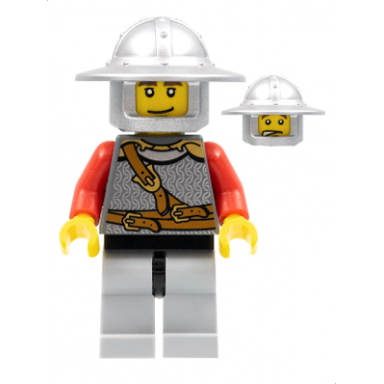 kingdoms - lion knight scale mail with chest strap and belt helmet with broad brim eyebrows and goatee