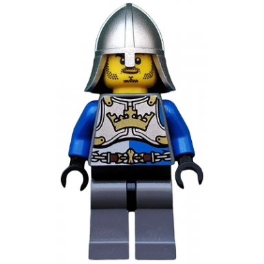 castle - kings knight breastplate with crown and chain belt helmet with neck protector closed grin with stubble