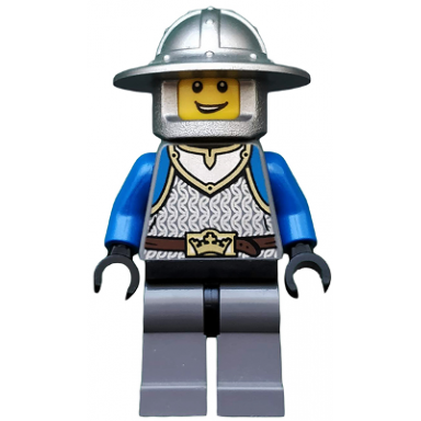 castle - kings knight scale mail crown belt helmet with broad brim open grin