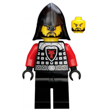 castle - dragon knight scale mail with dragon shield and shoulder armor helmet with neck protector black beard