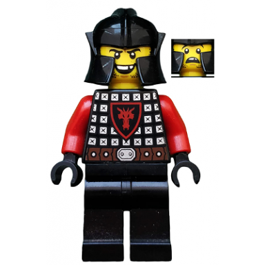 castle - dragon knight scale mail with dragon shield cheek protection helmet missing tooth open grin