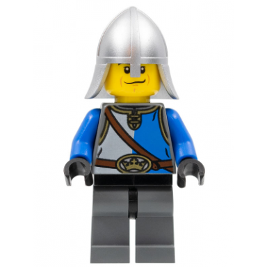 castle - kings knight blue and white with chest strap and crown belt helmet with neck protector scared face