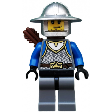 castle - kings knight scale mail crown belt helmet with broad brim quiver smirk and stubble beard