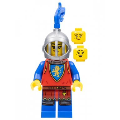 lion knight - female flat silver helmet with fixed grille blue plume