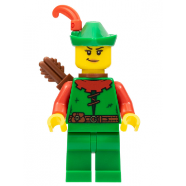 forestwoman - red green hat red feather quiver