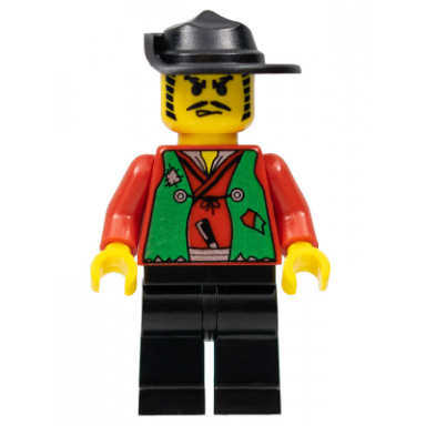 male actor red shirt black wide brim hat