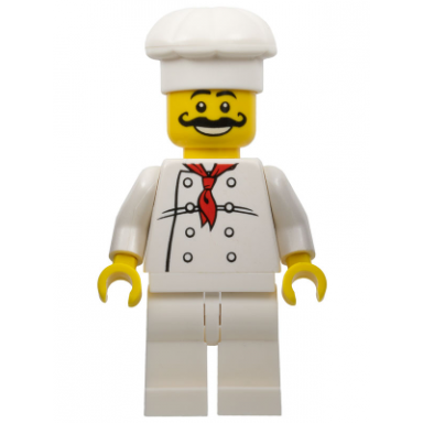 chef - white torso with 8 buttons white legs long curly moustache