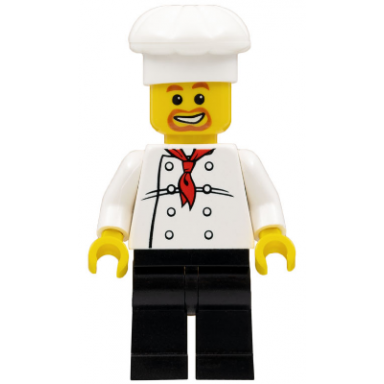 chef - white torso with 8 buttons black legs beard around mouth