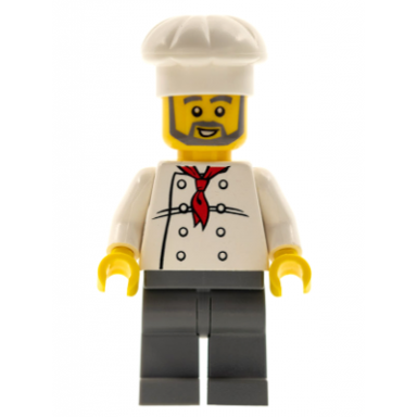 chef - white torso with 8 buttons dark bluish gray legs gray beard