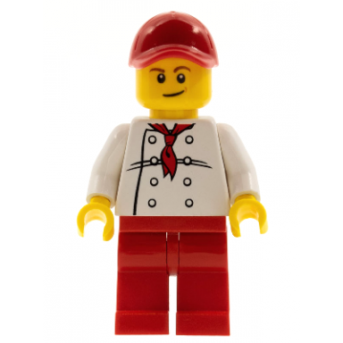 chef - white torso with 8 buttons red legs and red cap with hole city square hot dog vendor