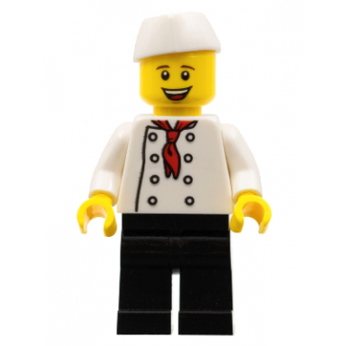 chef - black legs open mouth smile lego house home of the brick on back