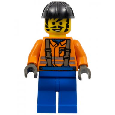 construction worker - orange shirt black construction helmet