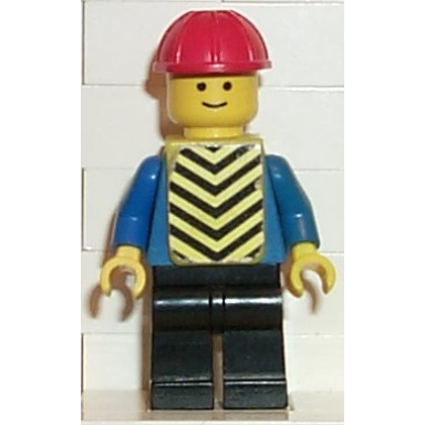 plain blue torso with blue arms black legs red construction helmet yellow vest with black chevrons stickers