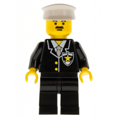 police - suit with sheriff star black legs white hat
