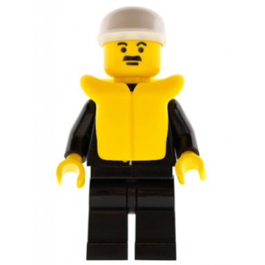 police - suit with sheriff star black legs white cap life jacket