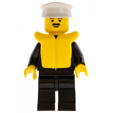 police - suit with sheriff star black legs white hat life jacket