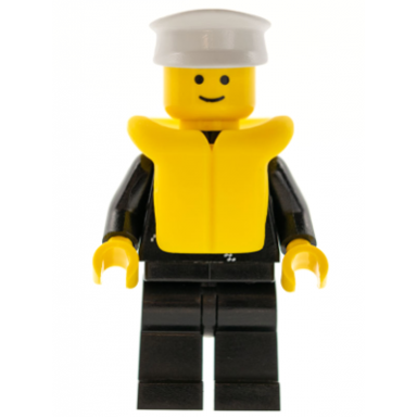 police - zipper with badge black legs white hat life jacket