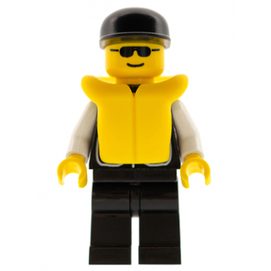 police - sheriff star and 2 pockets black legs white arms black cap life jacket