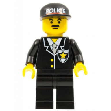 police - suit with sheriff star black legs black cap with police pattern