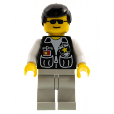 police - sheriff star and 2 pockets light gray legs white arms black male hair