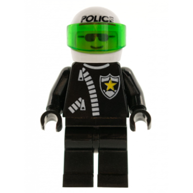 police - zipper with sheriff star white helmet with police pattern trans-green visor