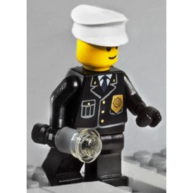police - city suit with blue tie and badge black legs white hat - with light-up flashlight