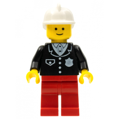 police - suit with 4 buttons red legs white fire helmet