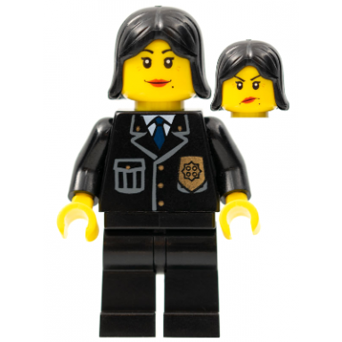 police - city suit with blue tie and badge black legs black female hair