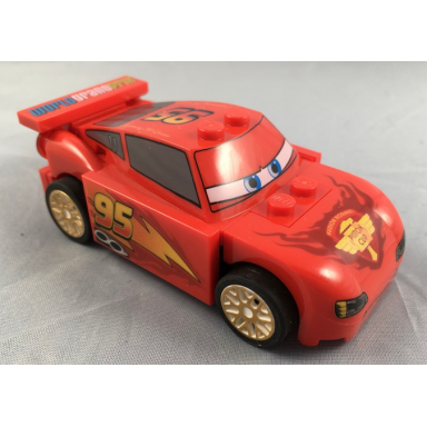 lightning mcqueen - piston cup hood white and gold wheels light bluish gray 2 x 8 plate