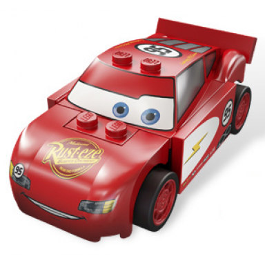 lightning mcqueen - rust-eze hood red and white sides light bluish gray 1 x 4 plates