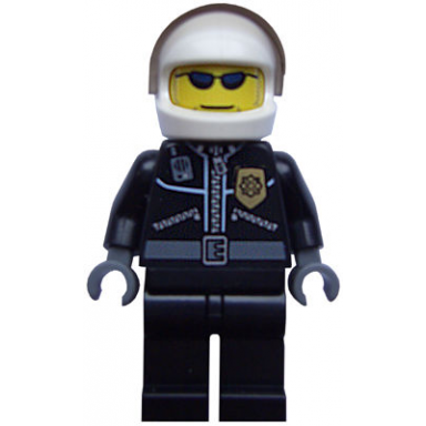 police - city leather jacket with gold badge white helmet trans-brown visor dark blue sunglasses