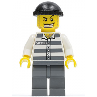 police - jail prisoner 50380 prison stripes dark bluish gray legs black knit cap gold tooth