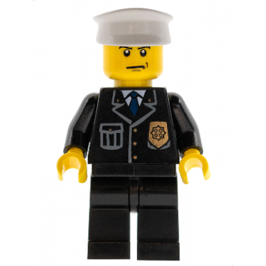 police - city suit with blue tie and badge black legs scowl white hat