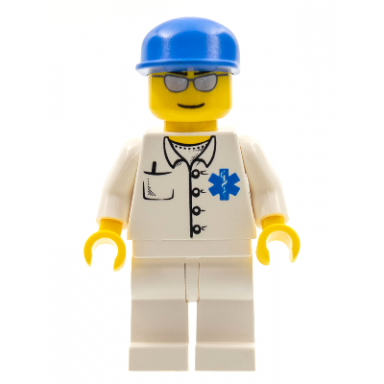 doctor - emt star of life button shirt white legs blue cap silver sunglasses