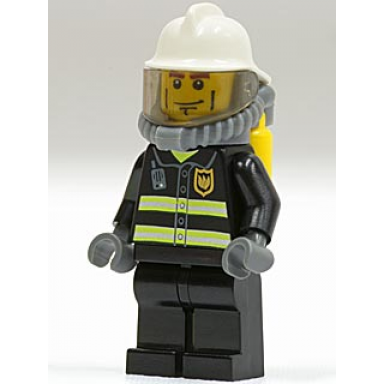 fire - reflective stripes black legs white fire helmet breathing neck gear with air tanks