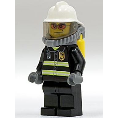 fire - reflective stripes black legs white fire helmet breathing neck gear with air tanks orange glasses