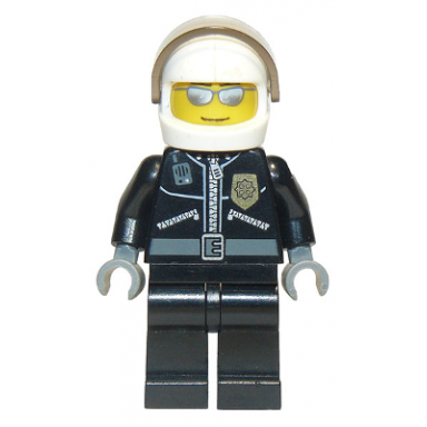 police - city leather jacket with gold badge and police on back white helmet trans-brown visor silver sunglasses