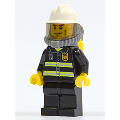 fire - reflective stripes black legs white fire helmet breathing neck gear with air tanks yellow hands