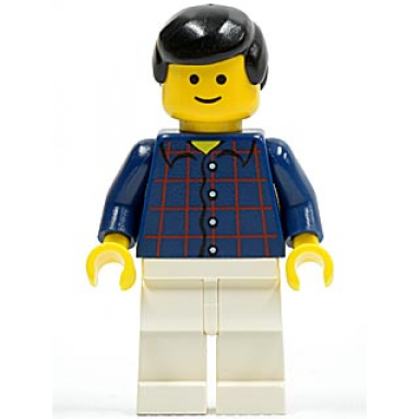 plaid button shirt white legs black male hair standard grin