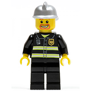 fire - reflective stripes black legs silver fire helmet beard around mouth